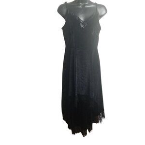 Women's Black Velvet Lace Dark Fairy, Grunge, Gothic, Dark Academia Dress Sz M